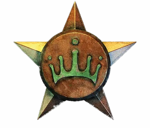 Gold star with a green crown