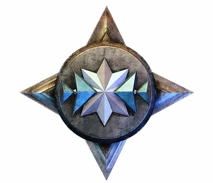 Silver star with a faceted blue crystal