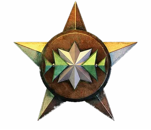 Gold star with a faceted green crystal