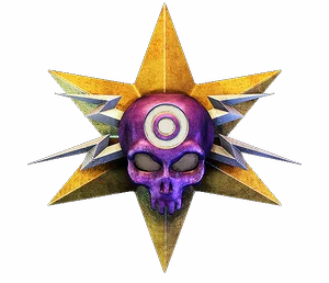 Purple skull with an eye on a gold star