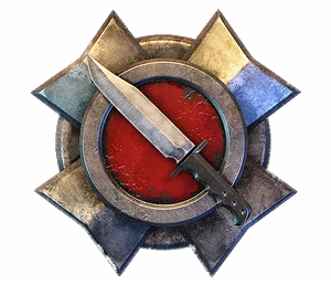 Knife on a red disc in a steel star