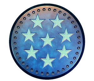 Blue coin with eight pale stars
