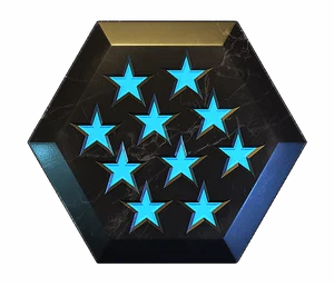 Black hexagon with ten blue stars