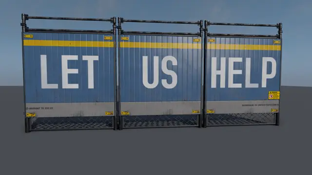 Fence panels reading LET US HELP