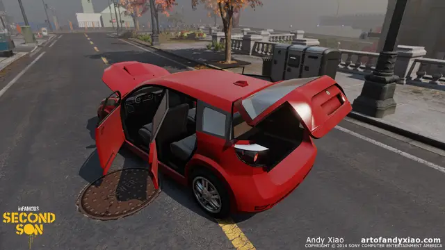 Hatchback with its doors and hatch open