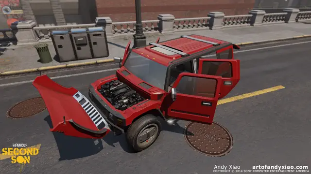 Hummer with its doors and hood open
