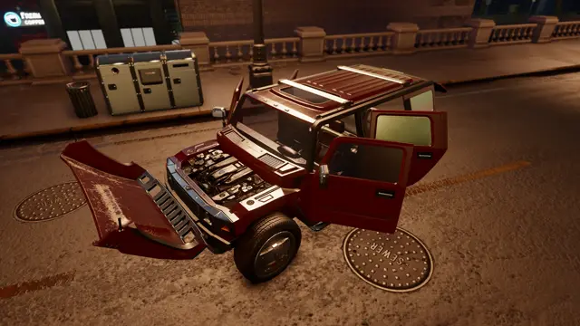 Hummer at night with its doors open