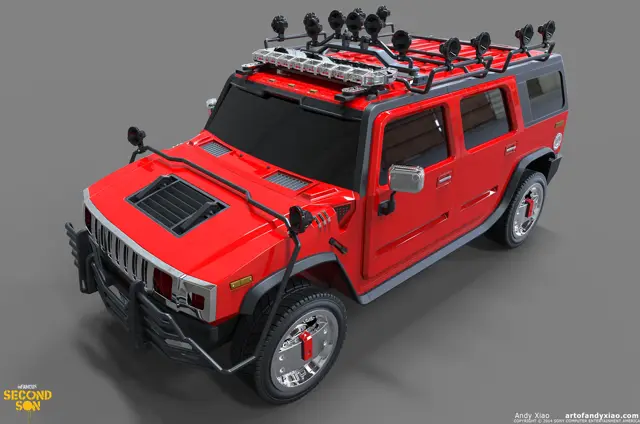 Hummer with roof lights, studio render
