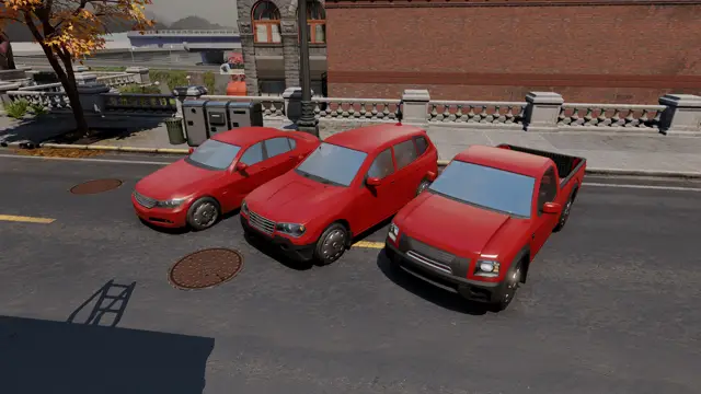 Three cars side by side, in daylight