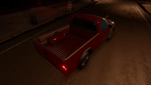 Pickup at night, from behind