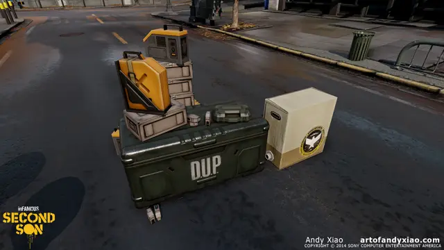 Crates and a D.U.P. container