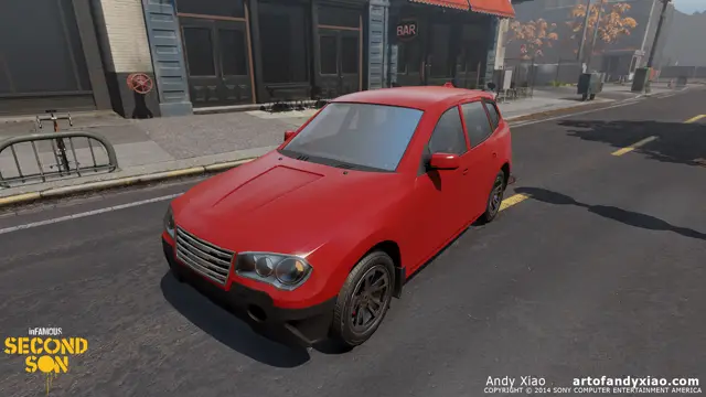 Red SUV on a street