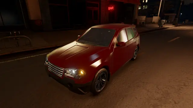 SUV at dusk, headlights on