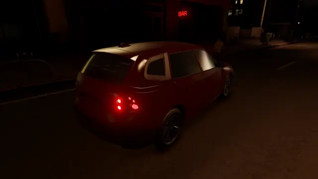 SUV at night, tail lights on