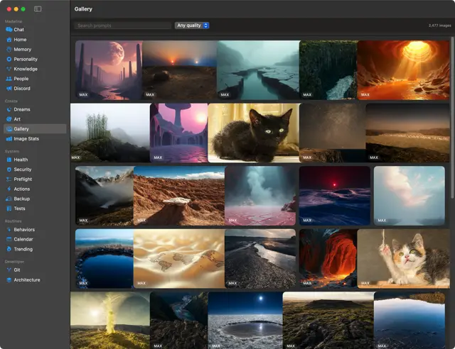 The Gallery page: a grid of landscape and cat paintings